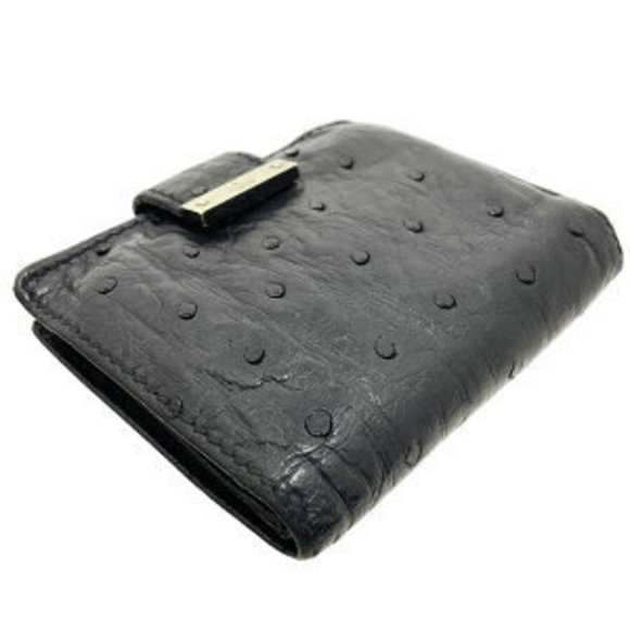 Gucci Wallet Logo Bifold Ostrich Leather Black Mini - Picture 4 of 8